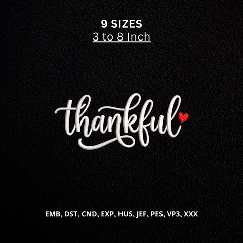 Thankful Heart Machine Embroidery Design – Gratitude Script Thanksgiving Embroidery File Embroidery/Applique DESIGNS PatternFeed8 