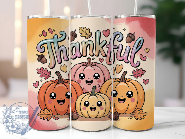 Thankful Pumpkin Fall Tumbler, Grateful Fall Wrap, 20oz Sublimation Design, Autumn Harvest Tumbler, Thanksgiving Pumpkin Drinkware, Rustic Fall Wrap, Seasonal Gratitude Design Sublimation ToriDesigns 