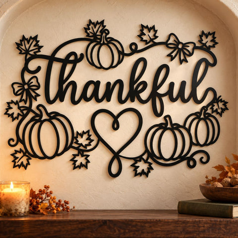 Thankful Pumpkin Heart Laser SVG | Thanksgiving Sign DXF | Fall Farmhouse Metal Wall Art | Autumn Plasma CNC Cutting File SVG HappyDesignStudio 