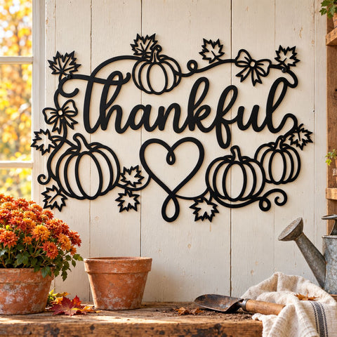 Thankful Pumpkin Heart Laser SVG | Thanksgiving Sign DXF | Fall Farmhouse Metal Wall Art | Autumn Plasma CNC Cutting File SVG HappyDesignStudio 