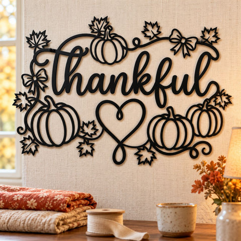 Thankful Pumpkin Heart Laser SVG | Thanksgiving Sign DXF | Fall Farmhouse Metal Wall Art | Autumn Plasma CNC Cutting File SVG HappyDesignStudio 