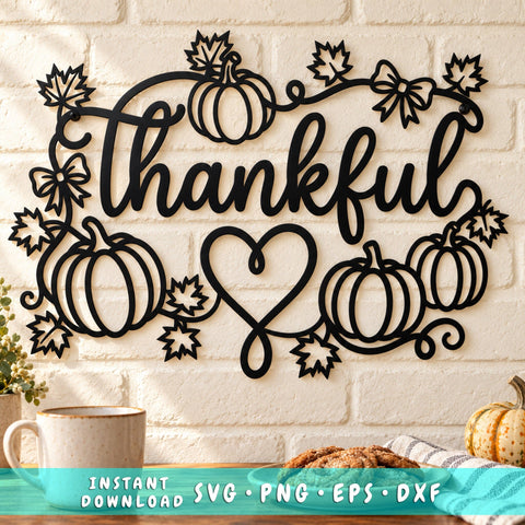 Thankful Pumpkin Heart Laser SVG | Thanksgiving Sign DXF | Fall Farmhouse Metal Wall Art | Autumn Plasma CNC Cutting File SVG HappyDesignStudio 