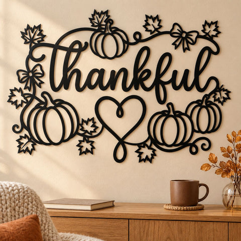 Thankful Pumpkin Heart Laser SVG | Thanksgiving Sign DXF | Fall Farmhouse Metal Wall Art | Autumn Plasma CNC Cutting File SVG HappyDesignStudio 