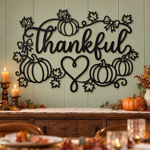 Thankful Pumpkin Heart Laser SVG | Thanksgiving Sign DXF | Fall Farmhouse Metal Wall Art | Autumn Plasma CNC Cutting File SVG HappyDesignStudio 