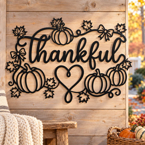 Thankful Pumpkin Heart Laser SVG | Thanksgiving Sign DXF | Fall Farmhouse Metal Wall Art | Autumn Plasma CNC Cutting File SVG HappyDesignStudio 