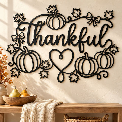 Thankful Pumpkin Heart Laser SVG | Thanksgiving Sign DXF | Fall Farmhouse Metal Wall Art | Autumn Plasma CNC Cutting File SVG HappyDesignStudio 