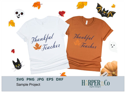 Thankful Teacher with Leaf SVG PNG Cut EPS File SVG HarperNCo 