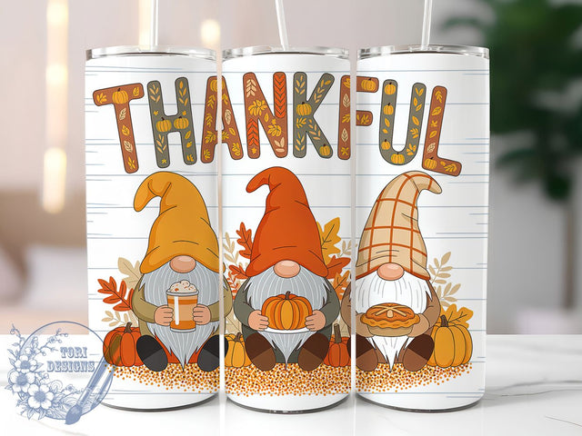 Thankful Thanksgiving Gnome Tumbler, Thanksgiving Gnomes Wrap, 20oz Sublimation, Fall Gnome Cup, Harvest Gnome Mug, Autumn Gnome Tumbler, Thanksgiving Drinkware Sublimation ToriDesigns 