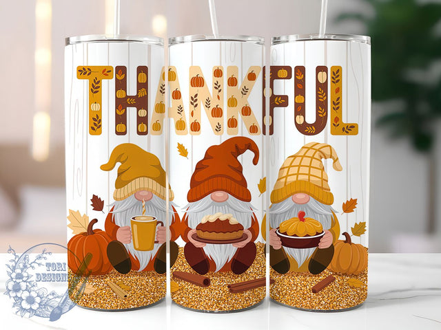Thankful Thanksgiving Gnome Tumbler, Thanksgiving Gnomes Wrap, 20oz Sublimation, Fall Gnome Cup, Harvest Gnome Mug, Autumn Gnome Tumbler, Thanksgiving Drinkware Sublimation ToriDesigns 