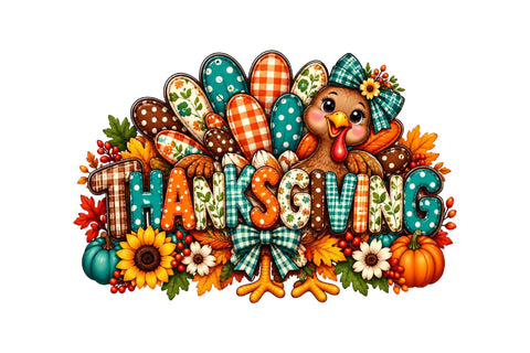Thankful Thanksgiving Turkey Pumpkin Png Sublimation SVGArt 