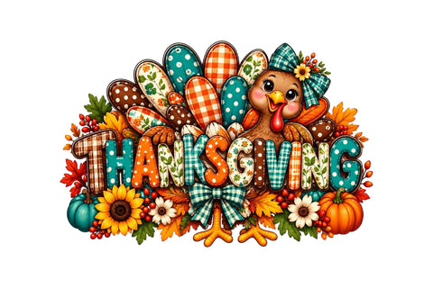 Thankful Thanksgiving Turkey Pumpkin Png Sublimation SVGArt 