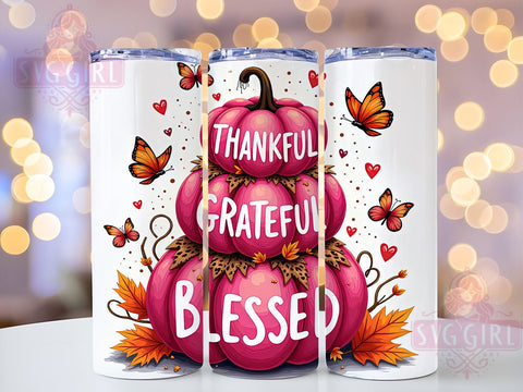 Thankful Tumbler, Grateful Tumbler, Blessed Tumbler, Tumbler Wrap PNG, Sublimation Design, Digital Download, 20 oz Tumbler, Holiday Gift, Fall Decor Sublimation SvggirlplusArt 