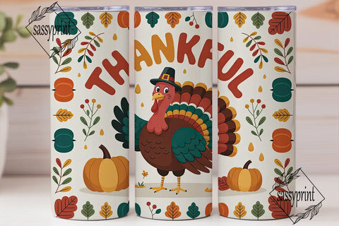 Thankful Turkey Tumbler Wrap Sublimation sassyprint 