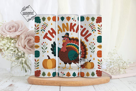Thankful Turkey Tumbler Wrap Sublimation sassyprint 