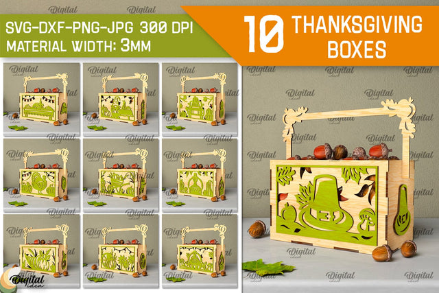 Thanksgiving Boxes Laser Cut Bundle. Favor Boxes SVG Design SVG Evgenyia Guschina 