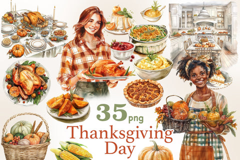 Thanksgiving Day Clipart | Autumn Holiday PNG Illustration SVG GlamArtZhanna 