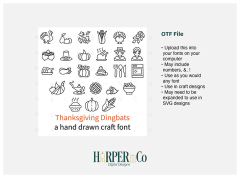 Thanksgiving Dingbat, Hand drawn OTF Font HarperNCo 
