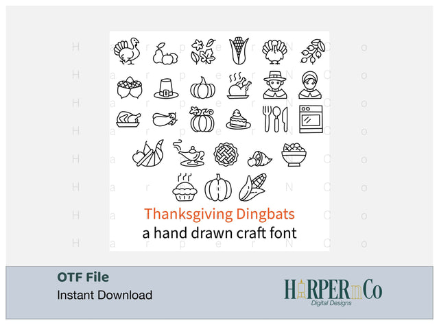Thanksgiving Dingbat, Hand drawn OTF Font HarperNCo 