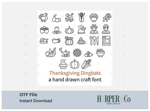 Thanksgiving Dingbat, Hand drawn OTF Font HarperNCo 