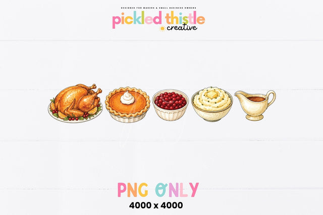 Thanksgiving Dinner PNG, Watercolor Turkey Feast Graphic SVG Pickled Thistle Creative 