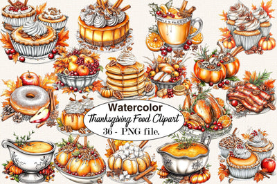 Thanksgiving Food Clipart Bundle. Sublimation SVGArt 