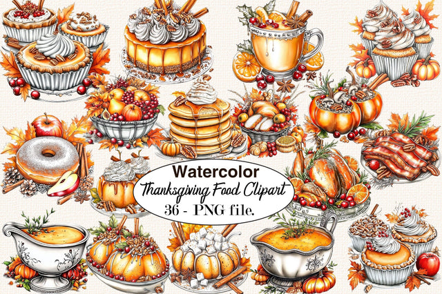Thanksgiving Food Clipart Bundle. Sublimation SVGArt 
