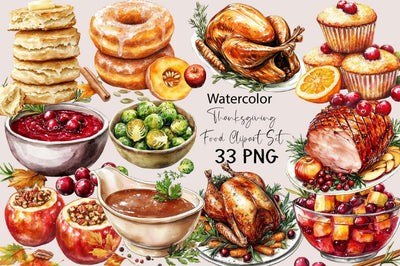 Thanksgiving Food Clipart Set Sublimation SVGArt 