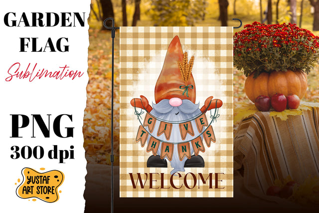Thanksgiving garden flag sublimation . Thanksgiving gnome Sublimation Yustaf Art Store 