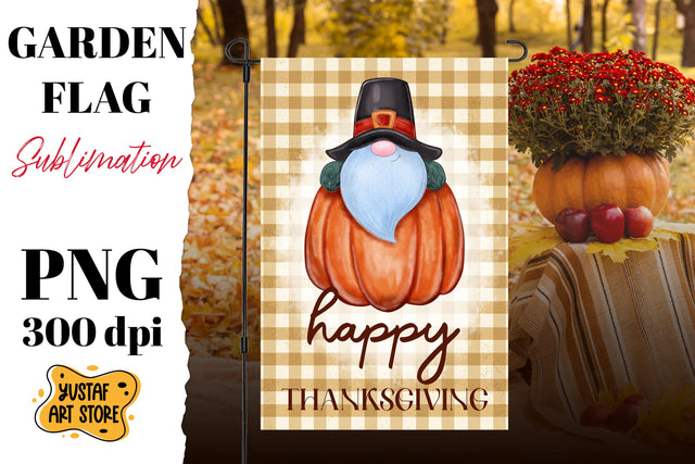 Thanksgiving garden flag sublimation . Thanksgiving gnome Sublimation Yustaf Art Store 
