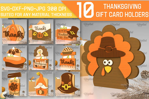 Thanksgiving Gift Card Holders Laser Cut Bundle SVG Evgenyia Guschina 
