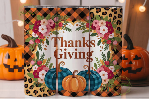 Thanksgiving Glitter Pumpkin Tumbler Sublimation PixelChick 