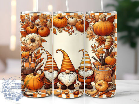 Thanksgiving Gnome 20oz Skinny Tumbler, Fall Gnomes With Pumpkins Tumbler Png, Straight & Tapered Tumbler Wrap, Instant Digital Download Sublimation ToriDesigns 