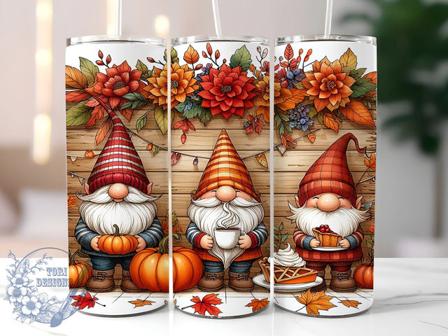Thanksgiving Gnome Fall 20oz Skinny Tumbler, Fall Gnome Tumbler Png, Straight & Tapered Tumbler Wrap, Instant Digital Download Sublimation ToriDesigns 
