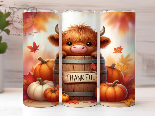Thanksgiving Highland Cow Fall Tumbler, Highland Cow Wrap, Fall Sublimation Design, Rustic Farmhouse Style, Autumn Cow Print, 20oz Tumbler PNG, Country Western Thanksgiving Sublimation Lara' s Designs 