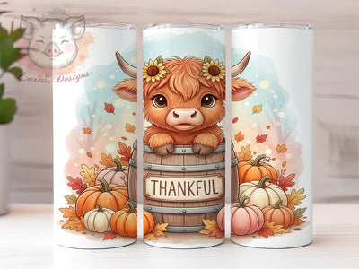 Thanksgiving Highland Cow Fall Tumbler, Highland Cow Wrap, Fall Sublimation Design, Rustic Farmhouse Style, Autumn Cow Print, 20oz Tumbler PNG, Country Western Thanksgiving Sublimation Lara' s Designs 