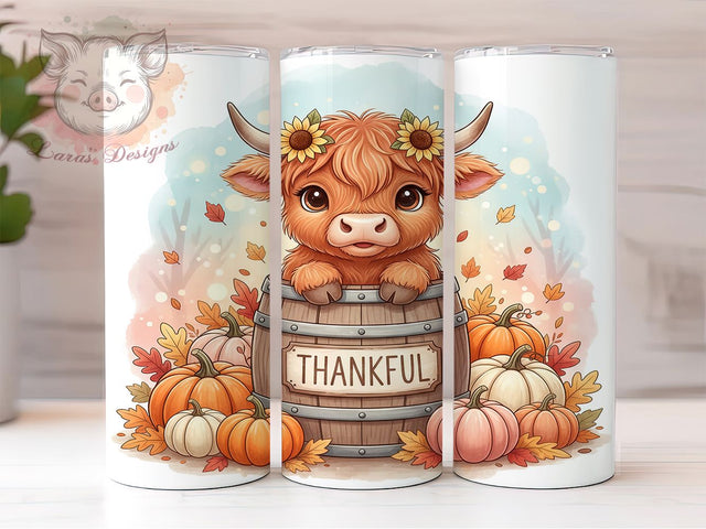 Thanksgiving Highland Cow Fall Tumbler, Highland Cow Wrap, Fall Sublimation Design, Rustic Farmhouse Style, Autumn Cow Print, 20oz Tumbler PNG, Country Western Thanksgiving Sublimation Lara' s Designs 