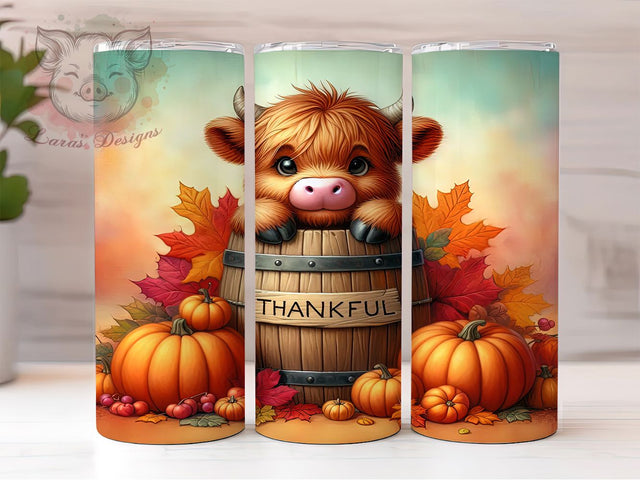 Thanksgiving Highland Cow Fall Tumbler, Highland Cow Wrap, Fall Sublimation Design, Rustic Farmhouse Style, Autumn Cow Print, 20oz Tumbler PNG, Country Western Thanksgiving Sublimation Lara' s Designs 