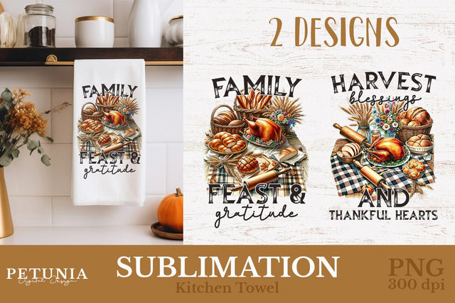 Thanksgiving Kitchen Towel | Farmhouse Kitchen Towel PNG Sublimation Petunia Digital Design 