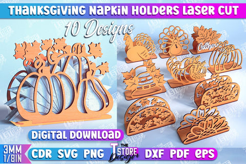 Thanksgiving Napkin Holder Bundle | Holidays Dinner | Adornment Dining Table | CNC Files SVG The T Store Design 