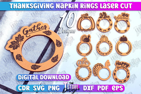 Thanksgiving Napkin Rings Bundle | Holidays Dinner | Adornment Dining Table | CNC Files SVG The T Store Design 
