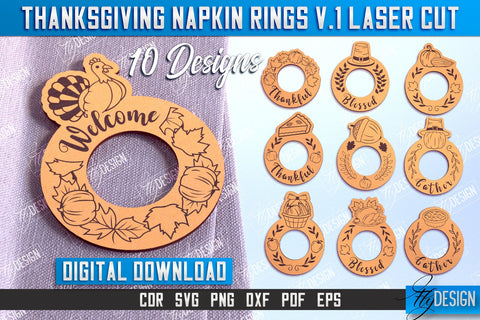 Thanksgiving Napkin Rings v.1 Bundle | Holidays Dinner | Adornment Dining Table | CNC Files SVG Fly Design 