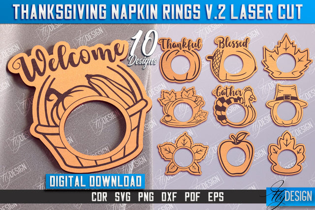 Thanksgiving Napkin Rings v.2 Bundle | Holidays Dinner | Adornment Dining Table | CNC Files SVG Fly Design 