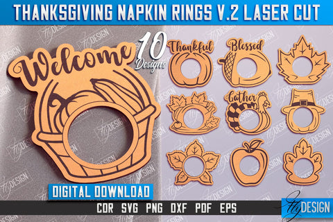 Thanksgiving Napkin Rings v.2 Bundle | Holidays Dinner | Adornment Dining Table | CNC Files SVG Fly Design 