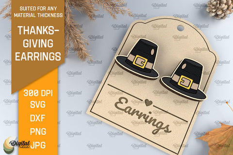 Thanksgiving Pilgrim hat Earrings Laser Cut SVG Evgenyia Guschina 