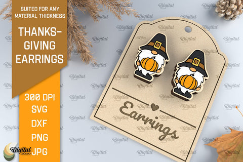 Thanksgiving Pilgtim gnome Earrings Laser Cut SVG Evgenyia Guschina 