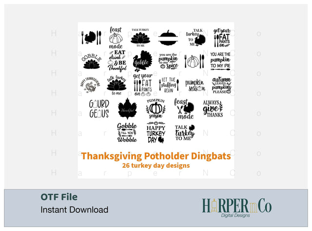 Thanksgiving Potholders Dingbat OvenMitt Font Font HarperNCo 