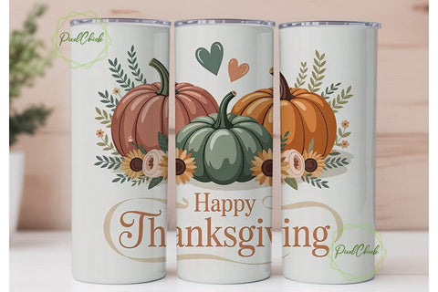 Thanksgiving Pumpkin Tumbler Wrap Sublimation PixelChick 