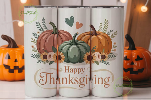 Thanksgiving Pumpkin Tumbler Wrap Sublimation PixelChick 