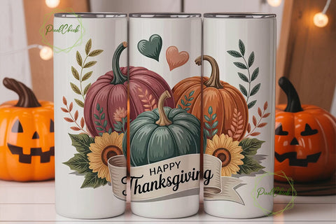 Thanksgiving Pumpkin Tumbler Wrap Sublimation PixelChick 