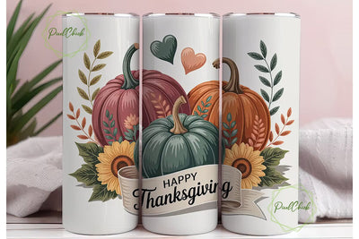 Thanksgiving Pumpkin Tumbler Wrap Sublimation PixelChick 